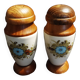 Pair of vintage ceramic and wood salt and pepper shakers
