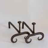 Pair of wrought iron fire dogs, Handmade, Early 20th century