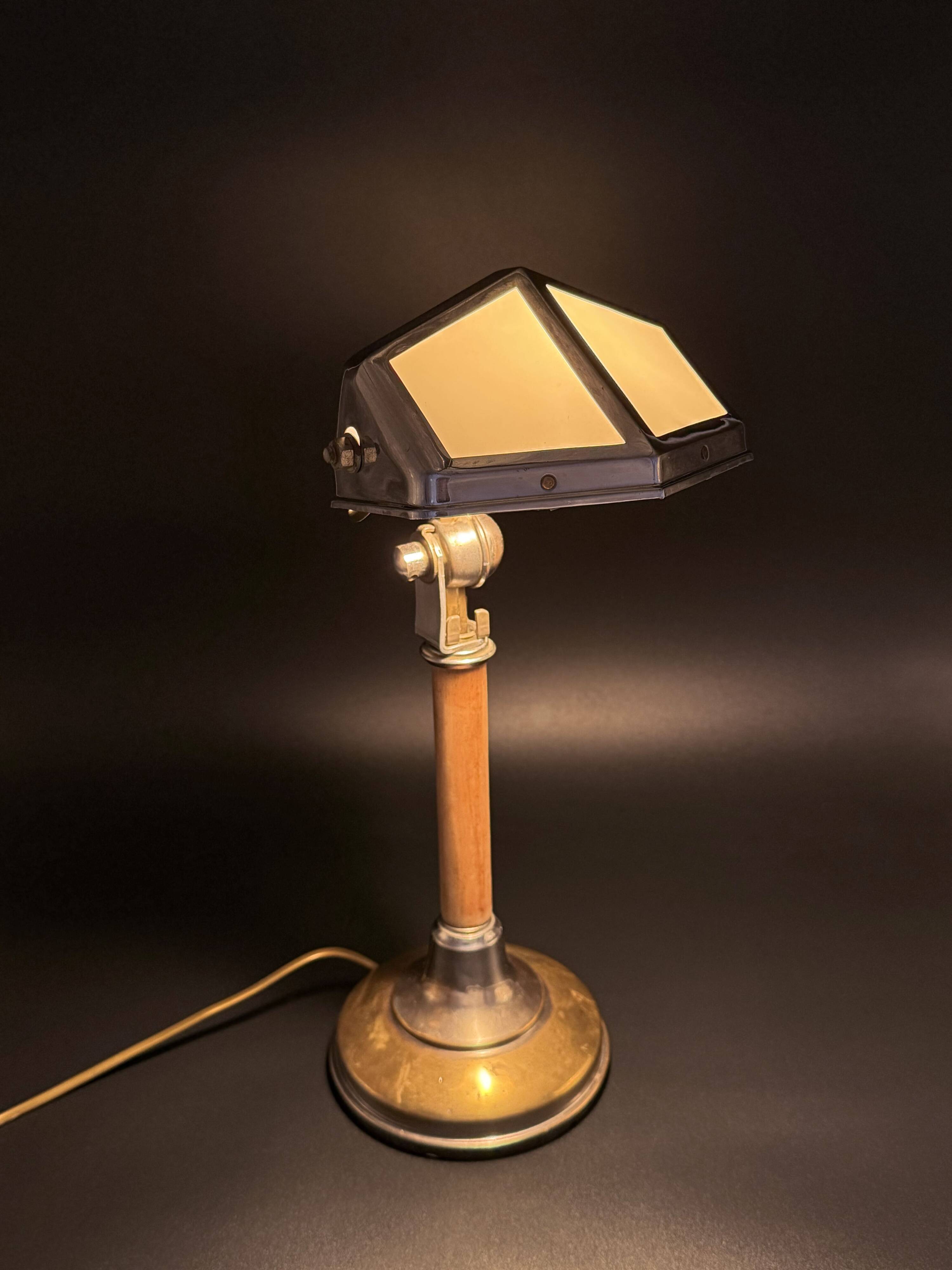 Art Deco desk lamp Pirouett chrome, brass and wood, 1930