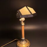 Art Deco desk lamp Pirouett chrome, brass and wood, 1930