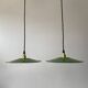 Ancienne paire suspensions industrielles emaillees vertes 24 cm