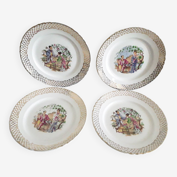 4 old Moulin des Loups plates with Japanese decor