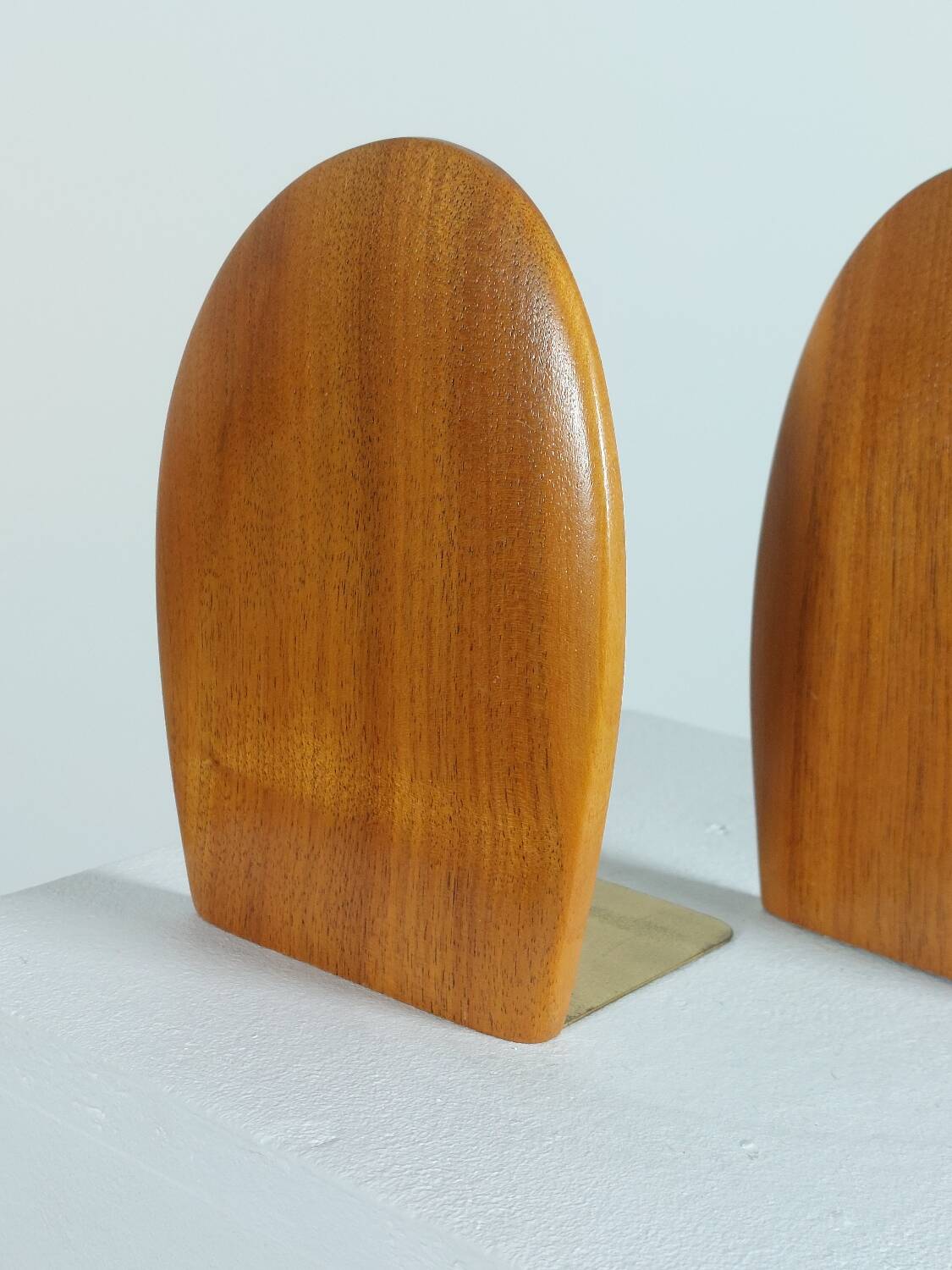 Vintage wooden and brass bookends from the 1950s, Scandinavian style.