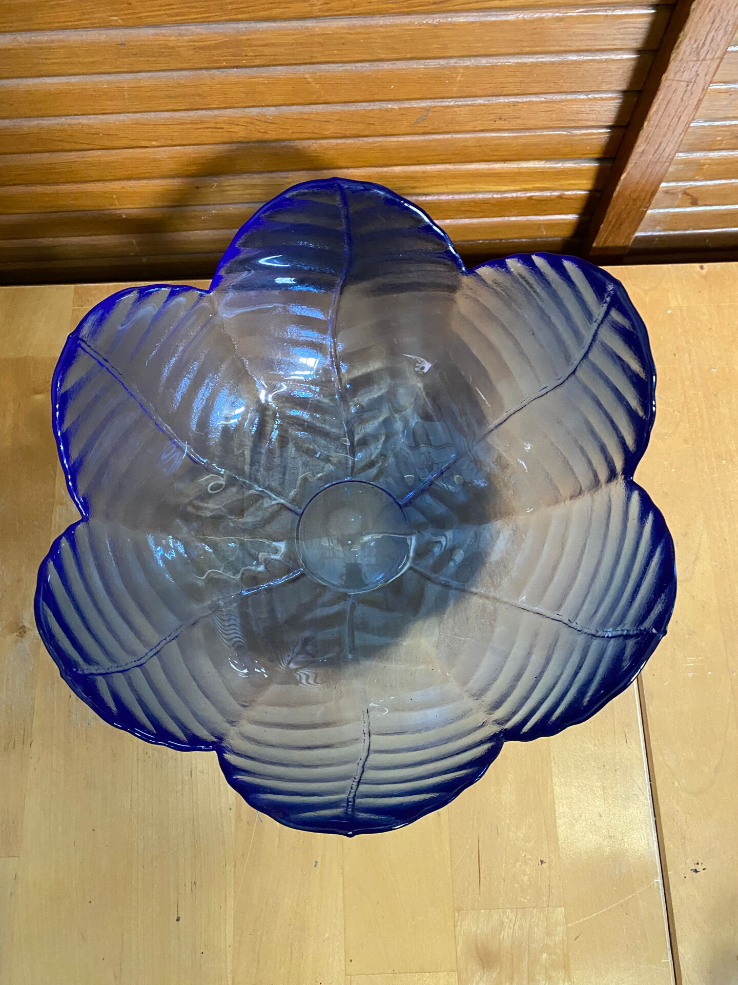 Set of 3 Cobalt Blue Moulded Glass Bowls in Flower Petal Shape Vintage