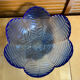 Set of 3 Cobalt Blue Moulded Glass Bowls in Flower Petal Shape Vintage