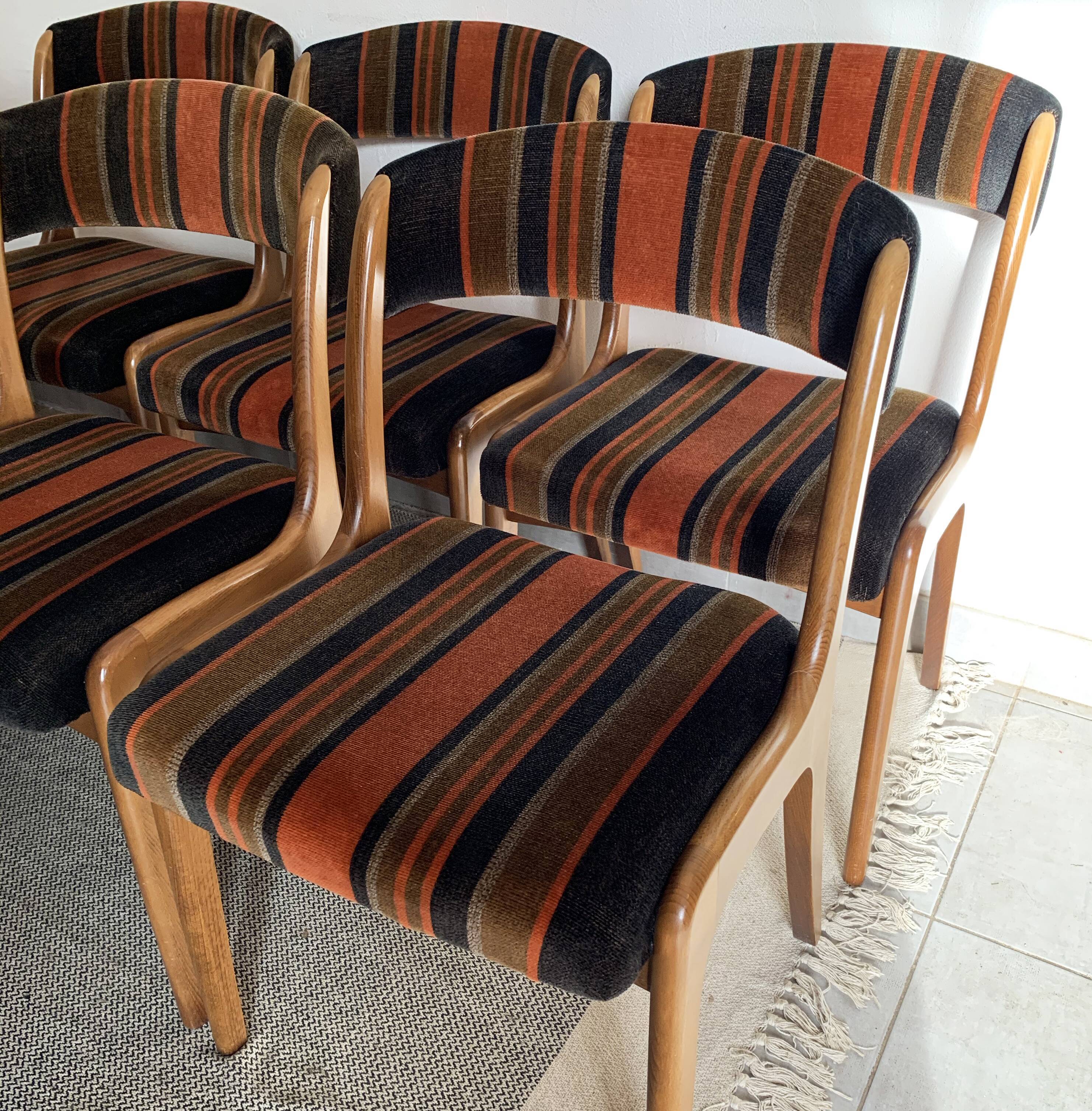 Set of 6 Baumann gondola chairs, Stamped NF