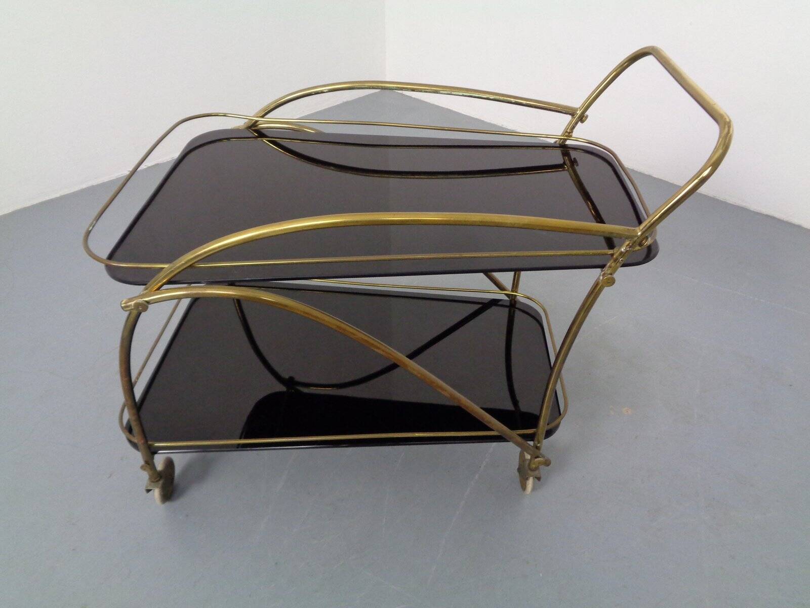 Mid-Century French Brass & Glass Serving Bar Cart, 1960s