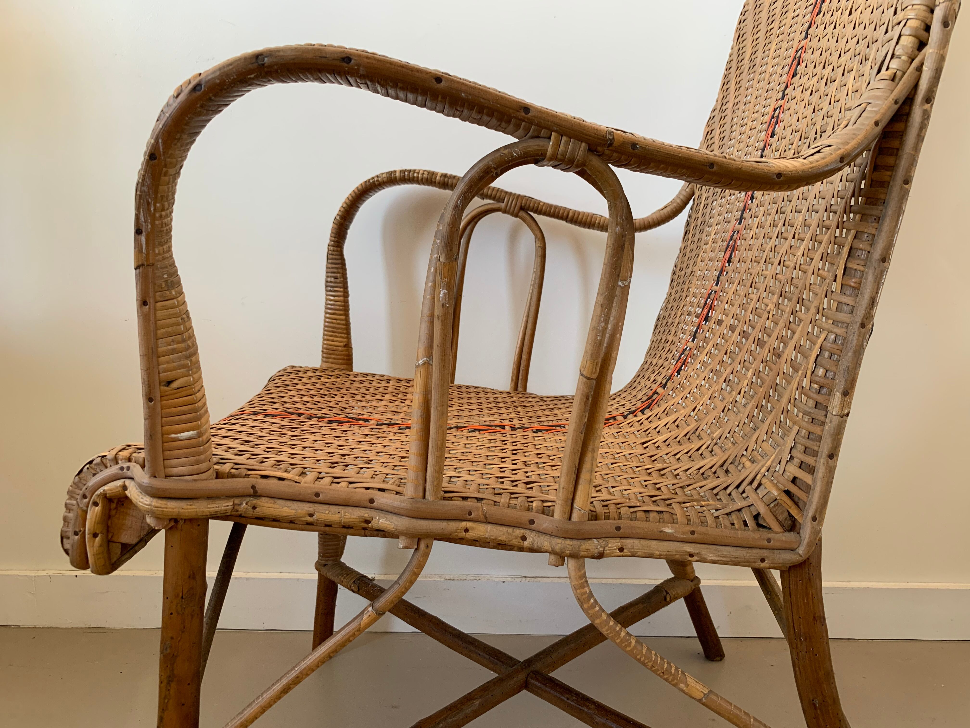 Old rattan armchair