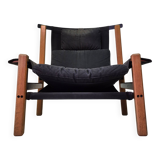 Constructivist design lounge chair wood, metal and canvas, Netherlands 1960