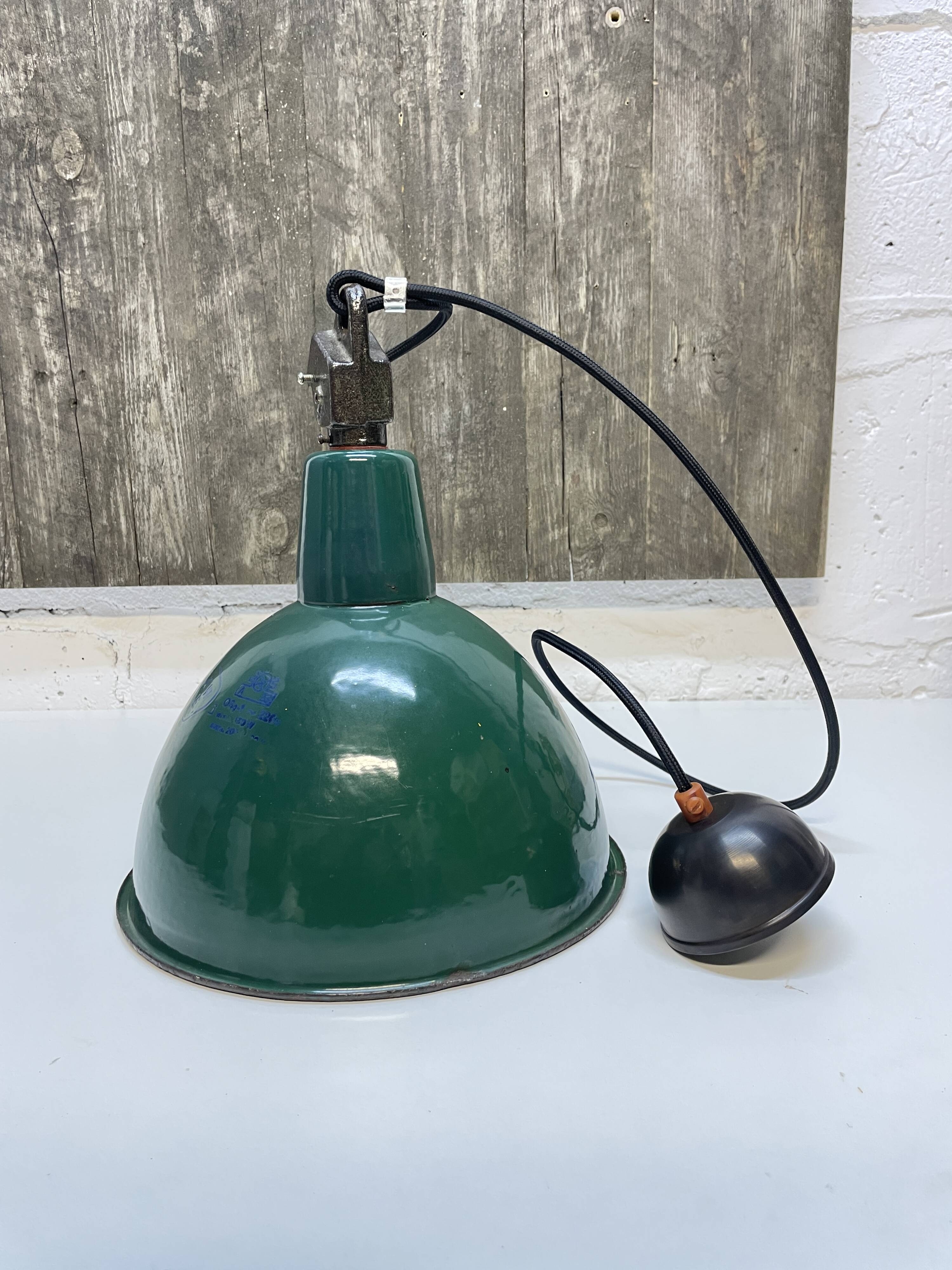 Industrial, Loft Green Enamel Pendant Lamp OBg-1, 1960s