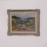 Original mid-century Swedish oil on panel – “Landscape with House” – vintage & framed – 42 × 52 cm (16.5" × 20.5")