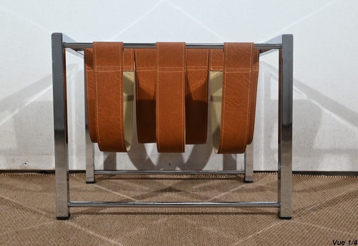 Leather and Chrome Magazine Holders "Novatrend" - XXth