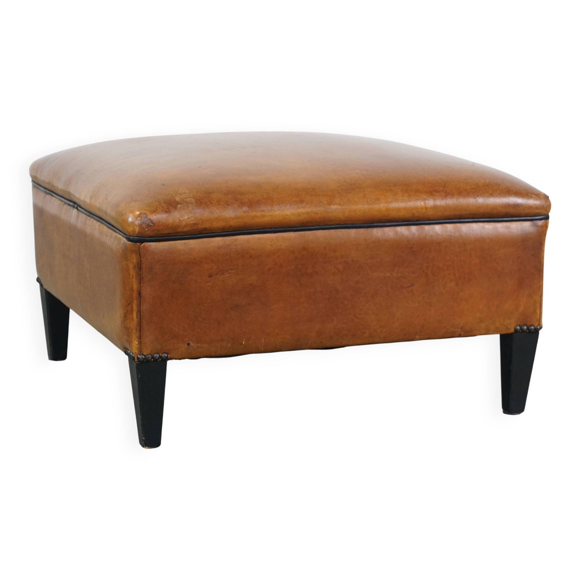 Large square sheepskin leather ottoman