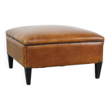 Large square sheepskin leather ottoman