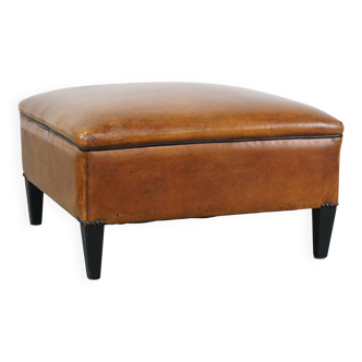Large square sheepskin leather ottoman