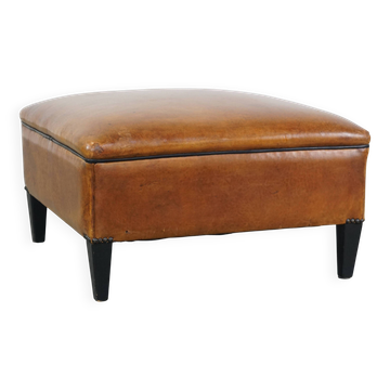 Large square sheepskin leather ottoman