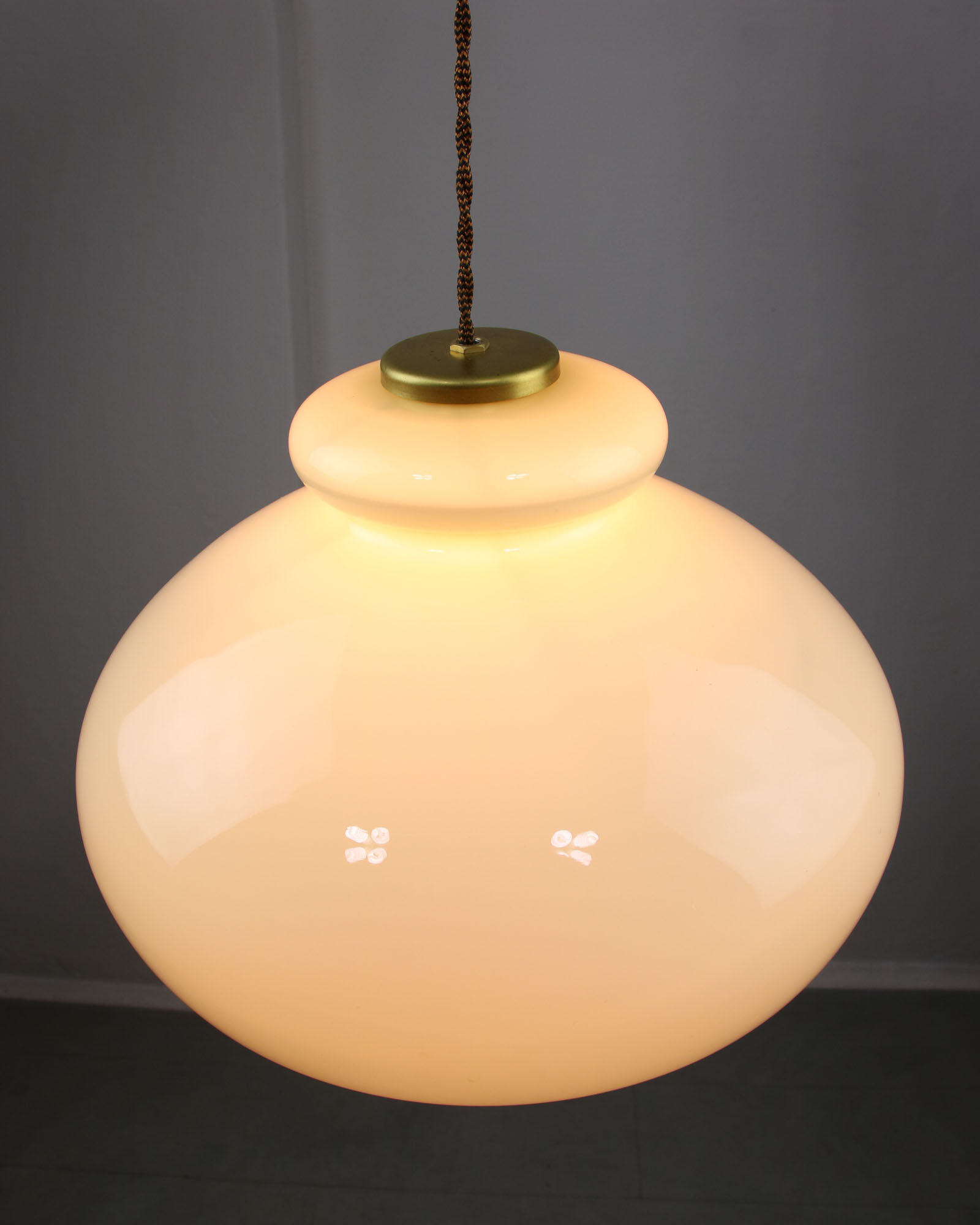 Mid-century Yellow Glass & Brass Pendant Lamp