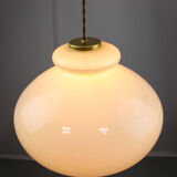 Mid-century Yellow Glass & Brass Pendant Lamp