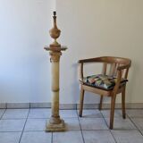 Vintage Neoclassical Alabaster Column and Lamp with Silken Lampeshade-60s