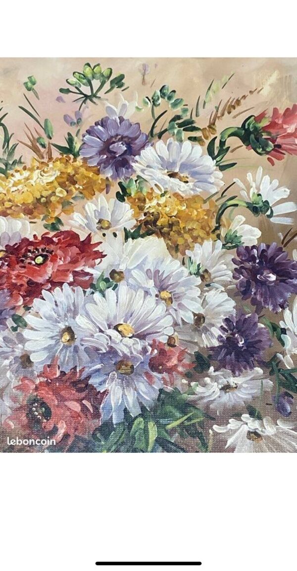 Huile sur toile bouquet de fleurs signé Nicole Chalon