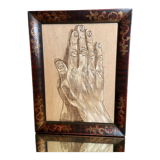 Mixed media on canvas academic study with a two-sided hand