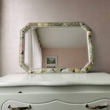 Vintage floral mirror in wood and cut glass, 80s