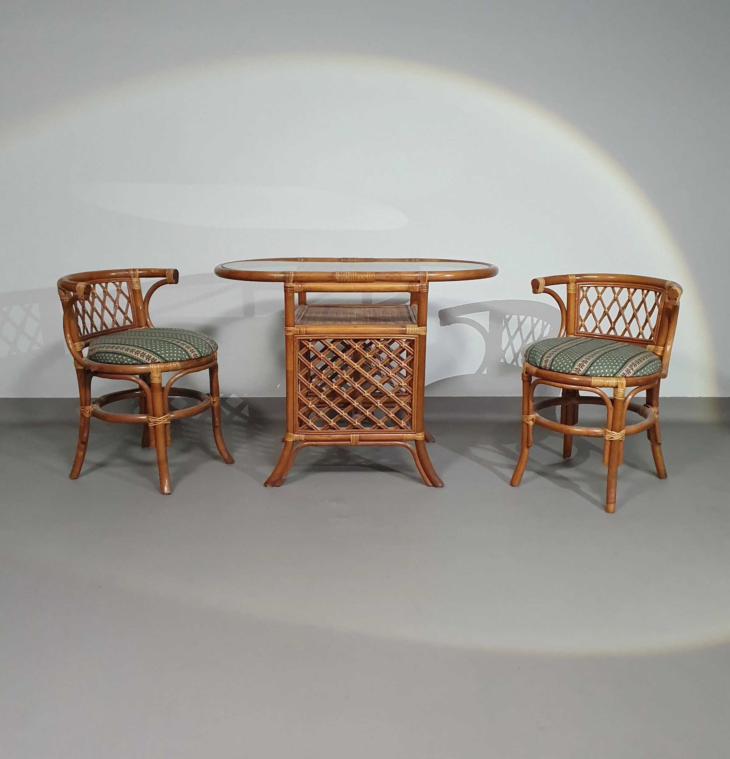Rattan / bamboo balcony side table / chairs set 1970s