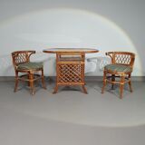 Rattan / bamboo balcony side table / chairs set 1970s