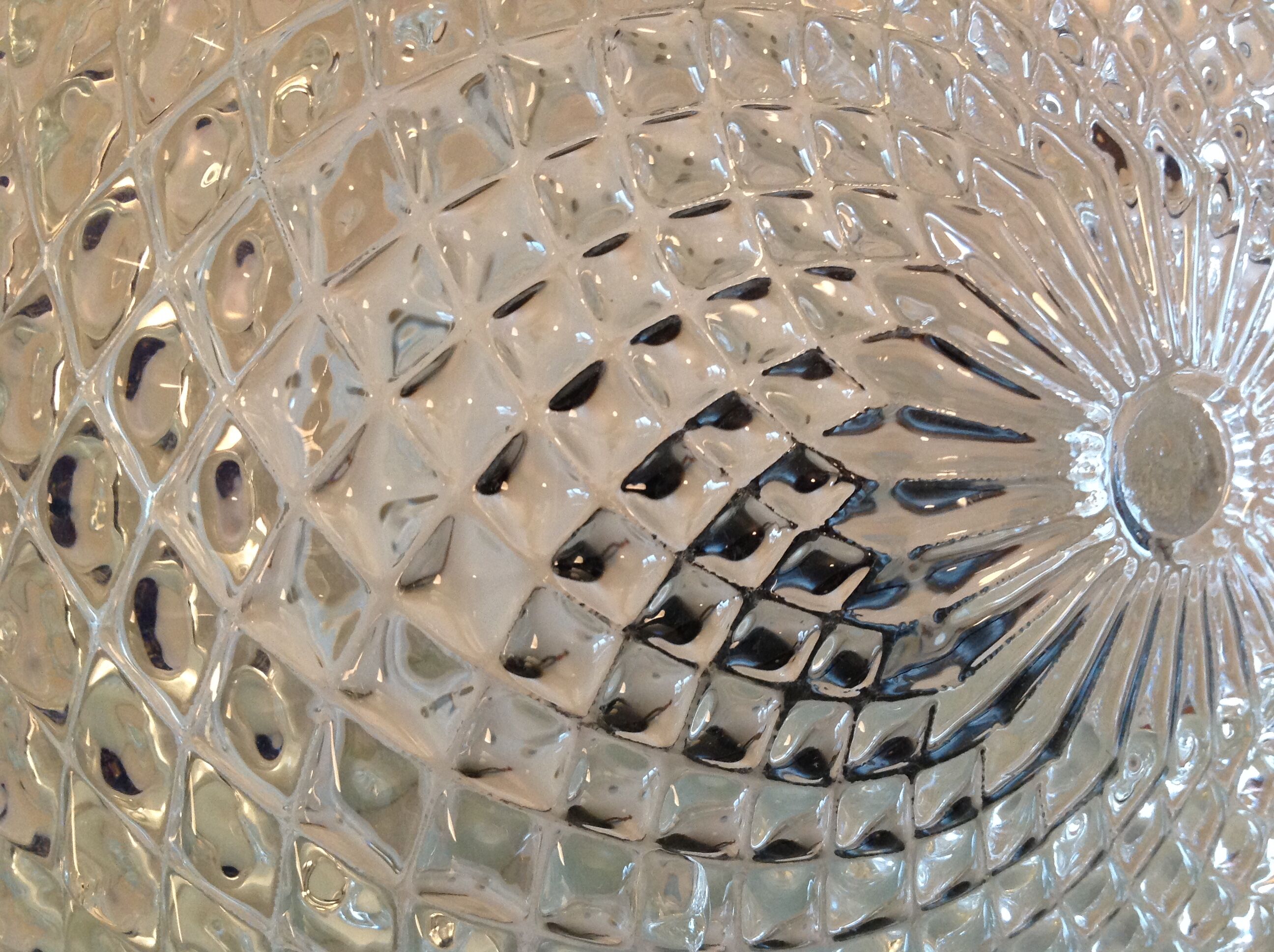 Round glass ceiling lamp diamond tips, vintage 60/70s