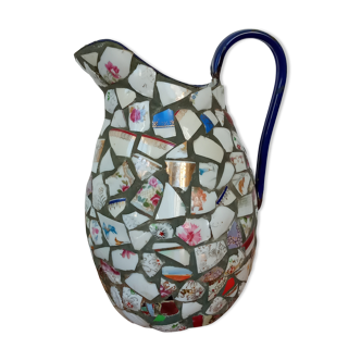 Pitcher in earthenware mosaic in the Picassiette style