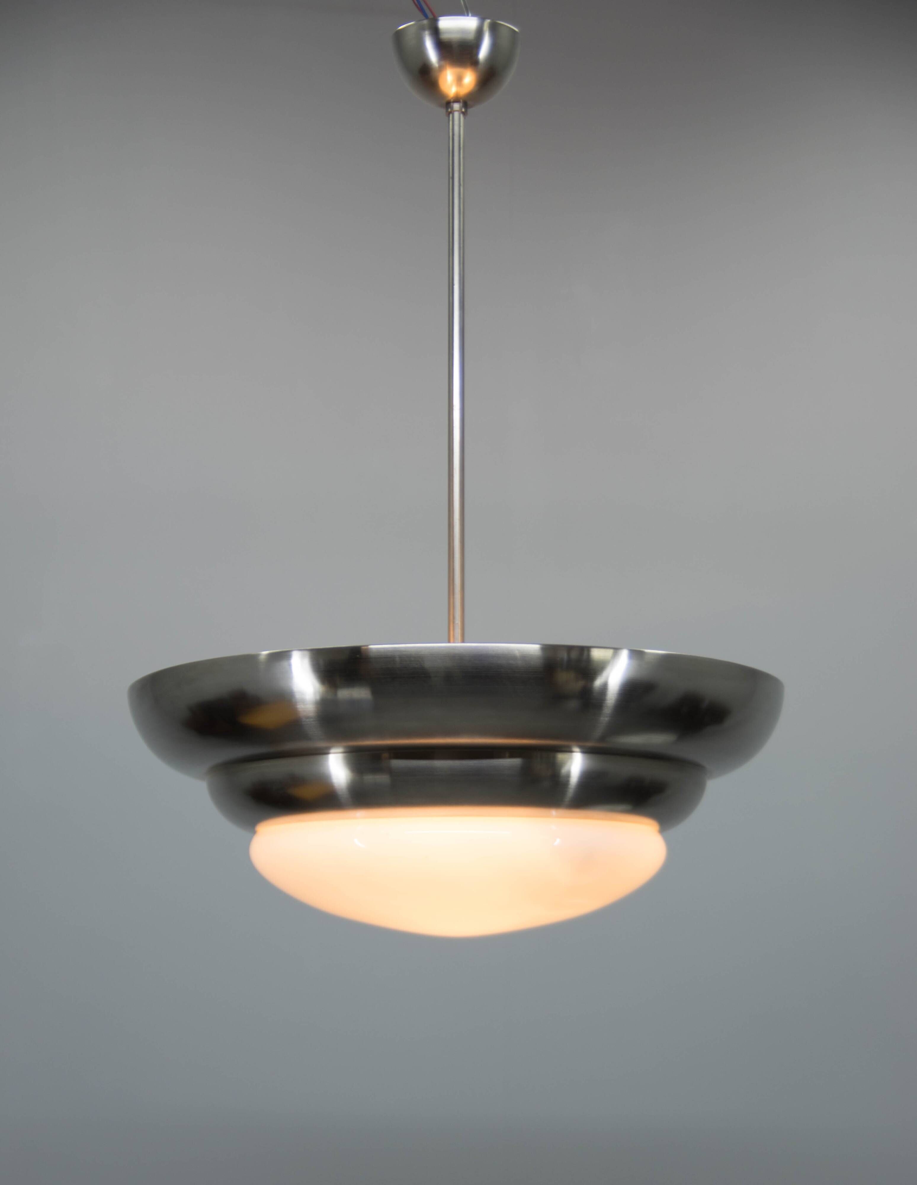 Rare Franta Anýž Nickel Chandelier, 1930s, Restored