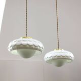 Mid-Century Italian Ceramic & Brass Pendant Lamps, Set of 2