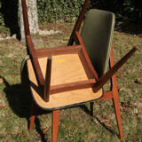 Set of 6 chairs style scandinavians in green leatherette and wood 60s vintage