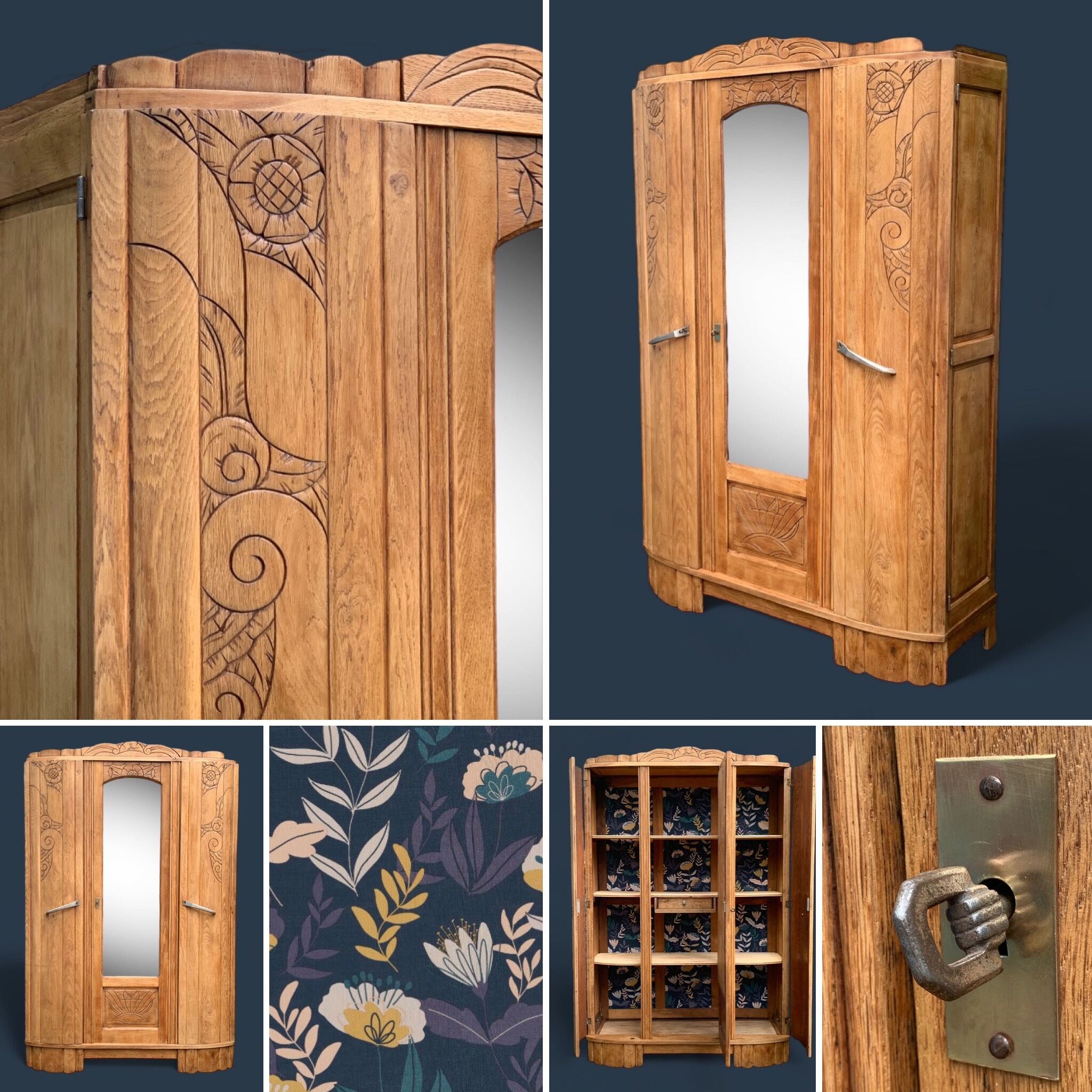 Parisian art deco wardrobe solid raw oak 1930