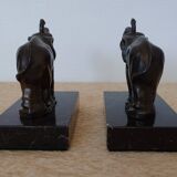Art Deco bookends signed Gallot – elephants in spelter on marble