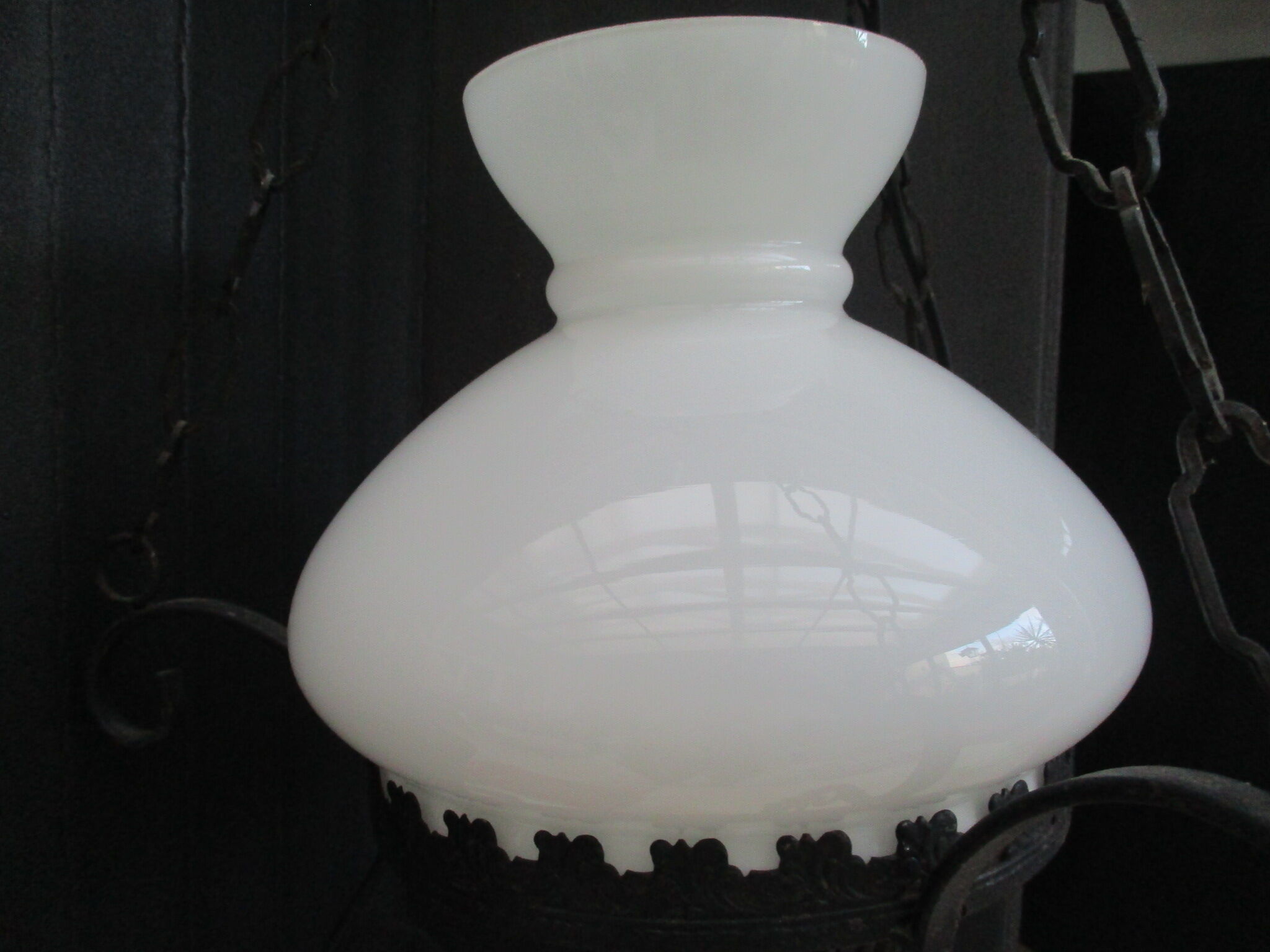 Vintage opaline and ceramic wrought iron chandelier