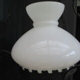 Vintage opaline and ceramic wrought iron chandelier