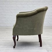 1960s, Danish armchair, green furniture velour, beech wood legs.