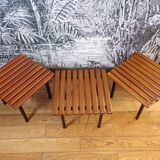 Set of 3 slatted coffee tables 1950