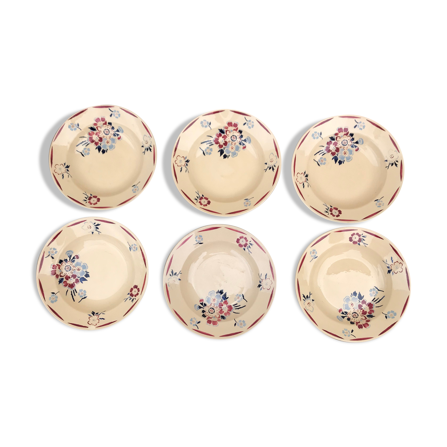 6 vintage hollow plates in Luneville earthenware evreux model