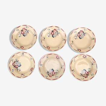 6 vintage hollow plates in Luneville earthenware evreux model