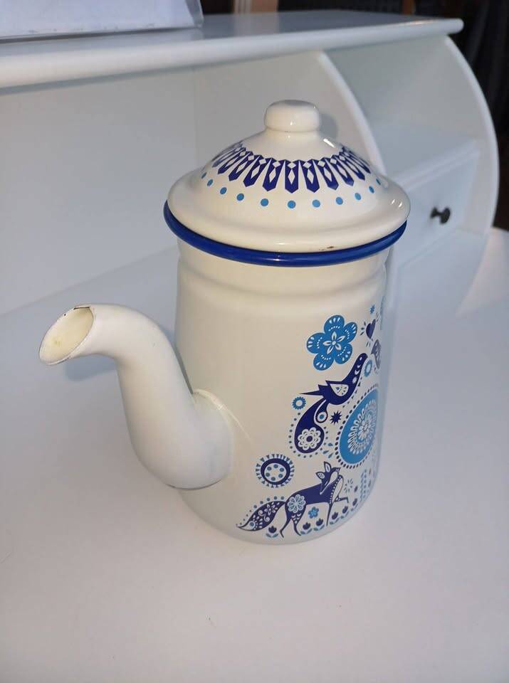 vintage blue and white enamel coffee or teapot
