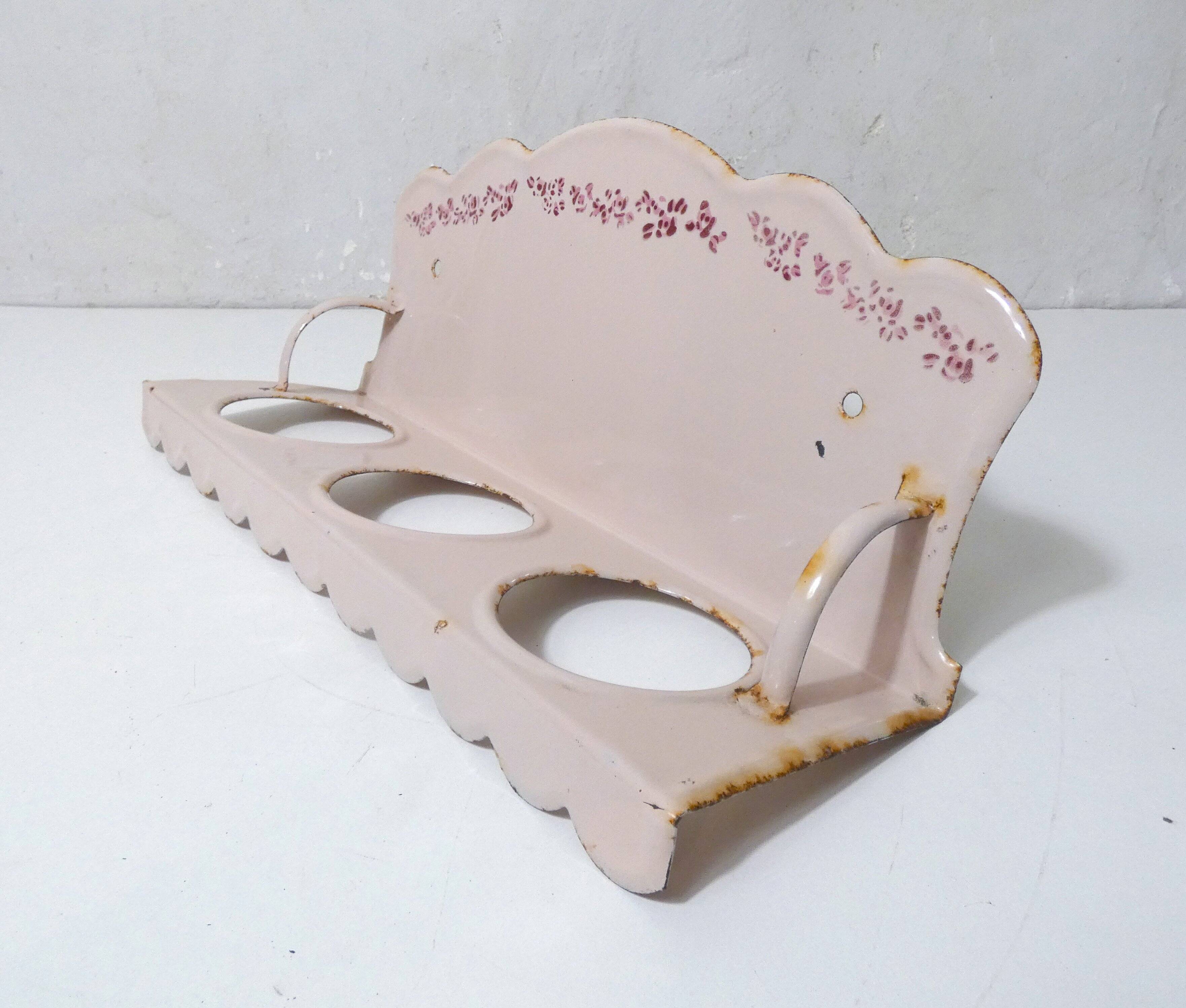 vintage powder pink enamelled steel plant stand