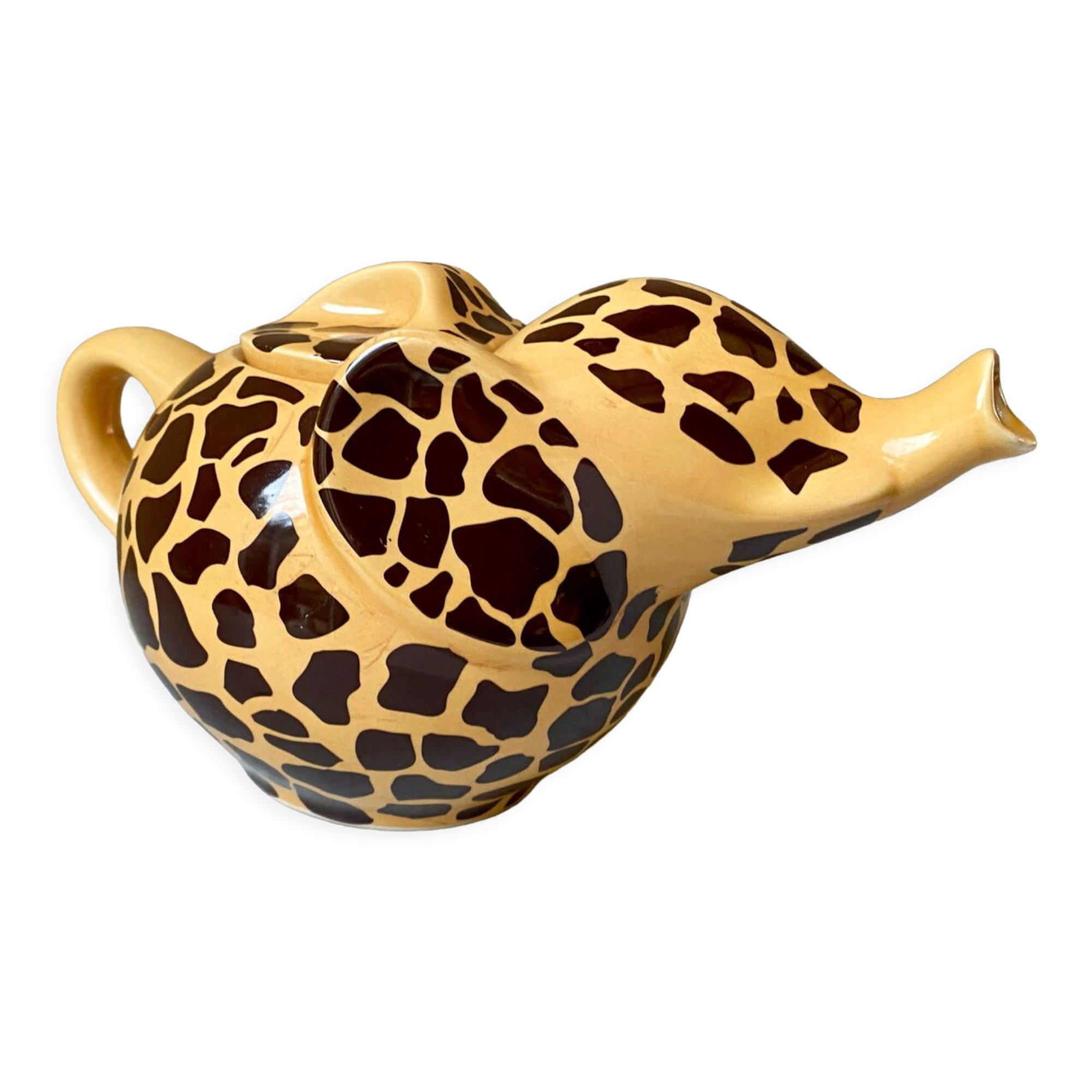Teapot elephant glazed ceramic collector Giraffe 70s-80s
