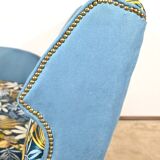 2-Seater Bench in Azure Blue Fabric – 1940s