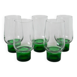 Set of 5 Long Drink Design glasses with green legs, 1970