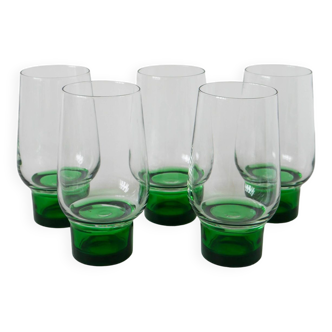 Set of 5 Long Drink Design glasses with green legs, 1970