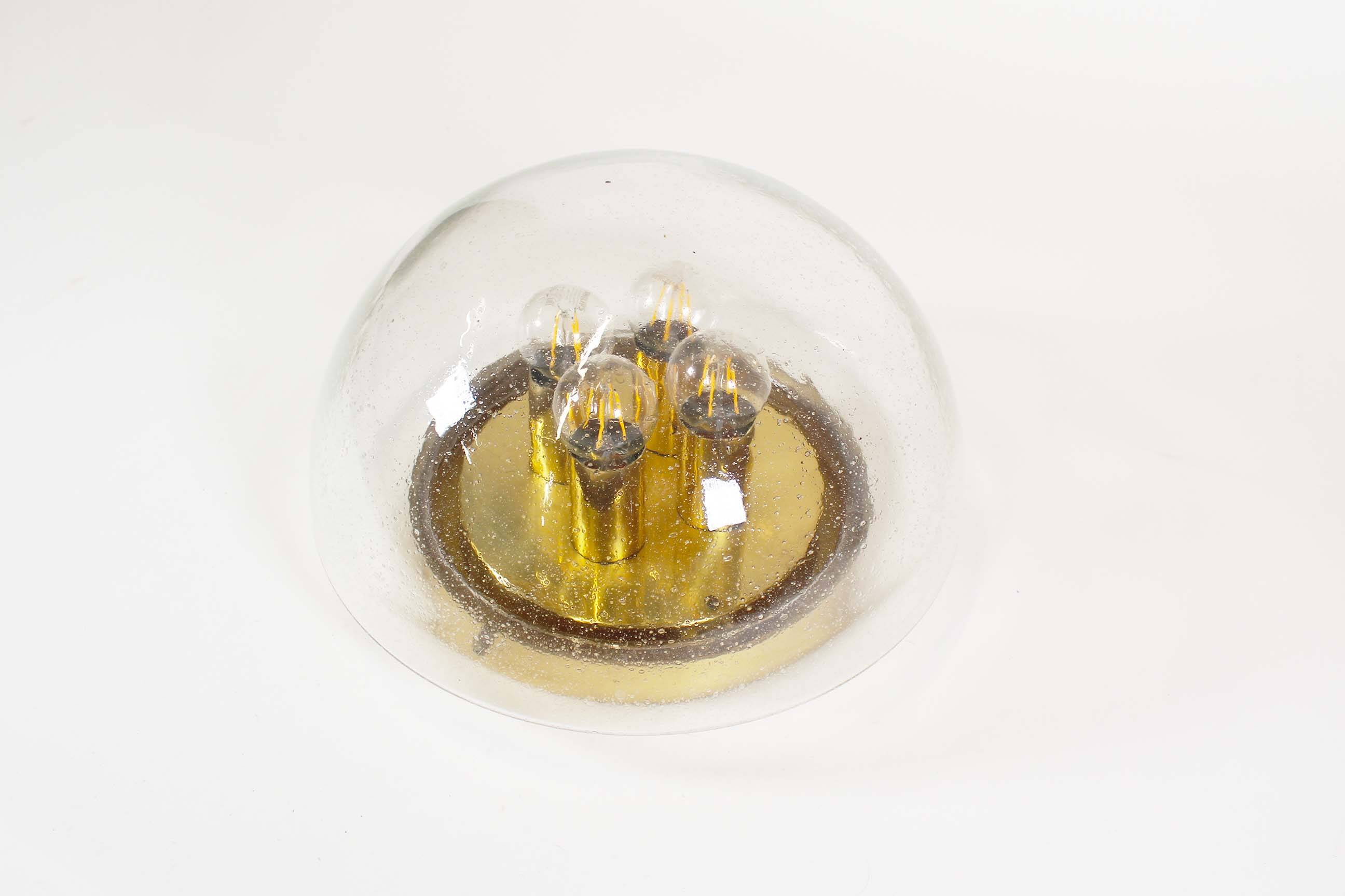 Large clear bubble glass flush mount light by Glashutte Limburg