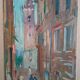 Oil painting on cardboard, Vittorio Nomellini (1901 Genoa - 1965 Florence), view of Lerici.