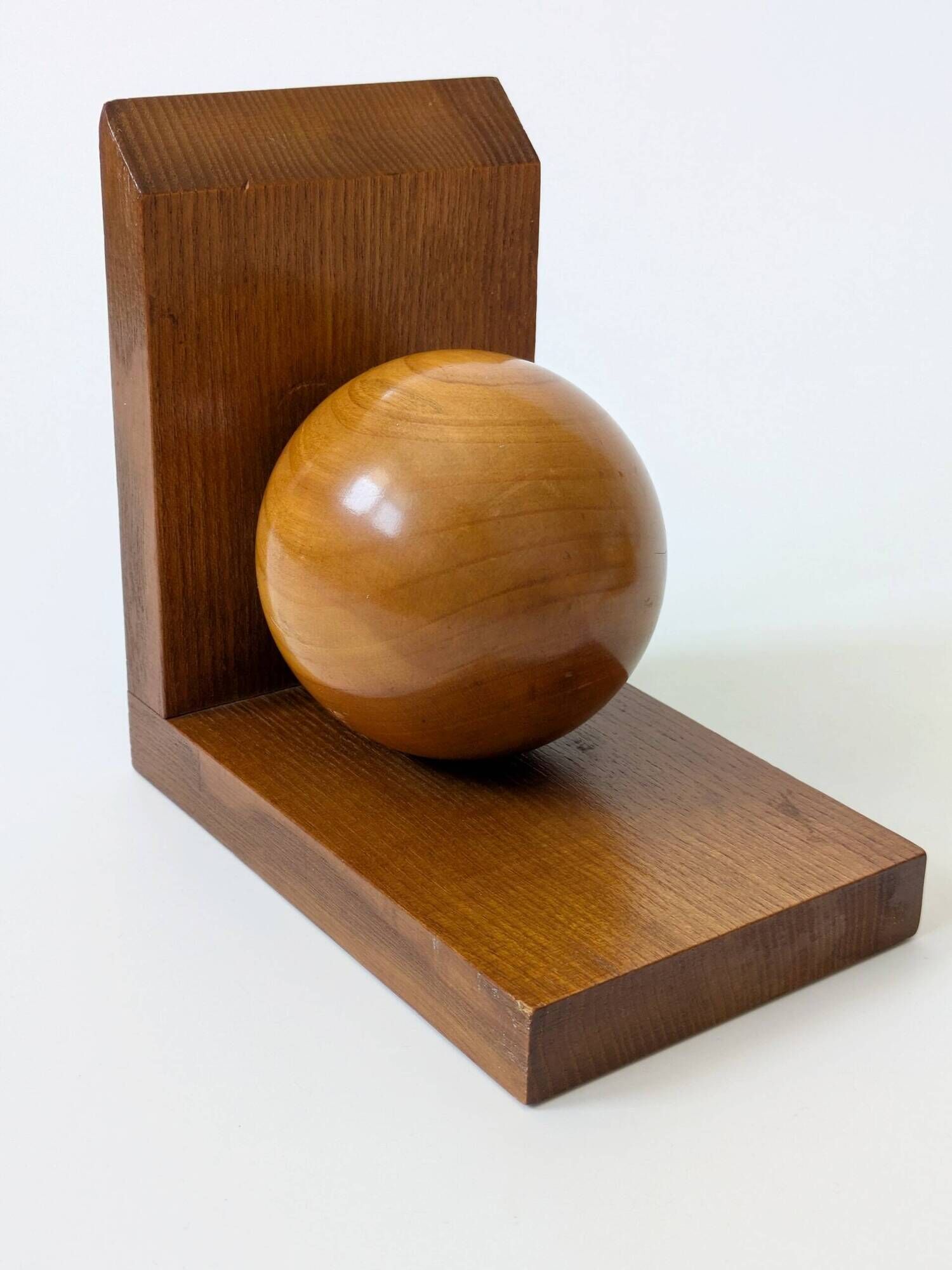 Pair of vintage bookends with polished wooden balls, Art Deco style